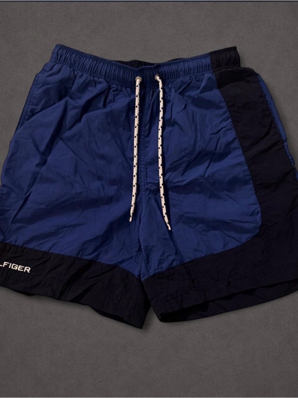 Vintage Tommy Hilfiger Colorblock Swim Shorts Navy Blue Size Small